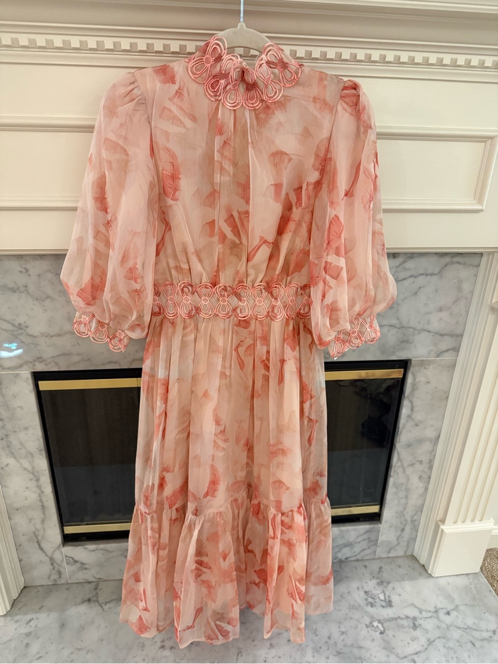 Ina Peach-Pink Floral Sheer Midi Dress